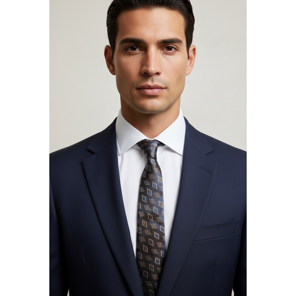 Ermenegildo Zegna Tie Mens Gray Blue Geometric Diamond 100% Silk Made In Italy